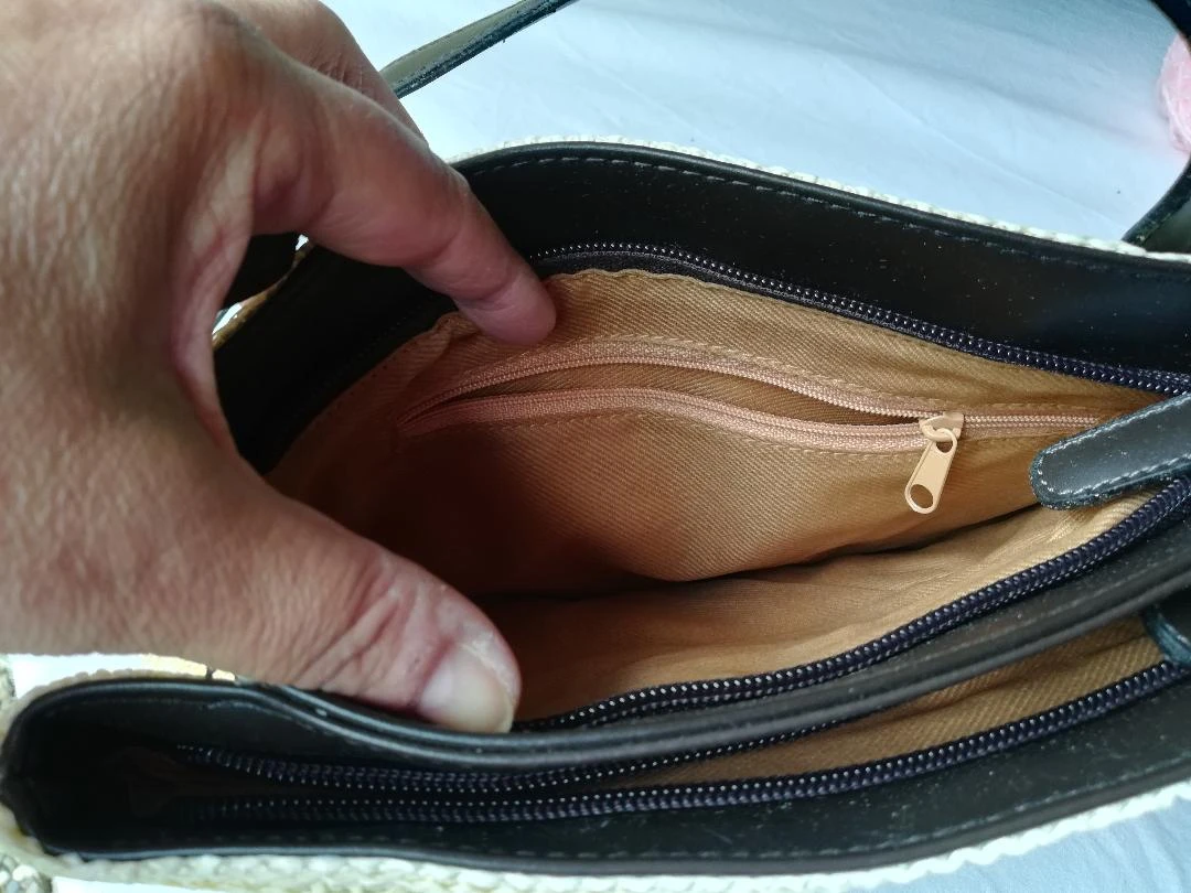 Pequeño bolso bandolera de 2 asas con doble compartimento tipo trenzado, amarillo, paja, nuevo – photo 19